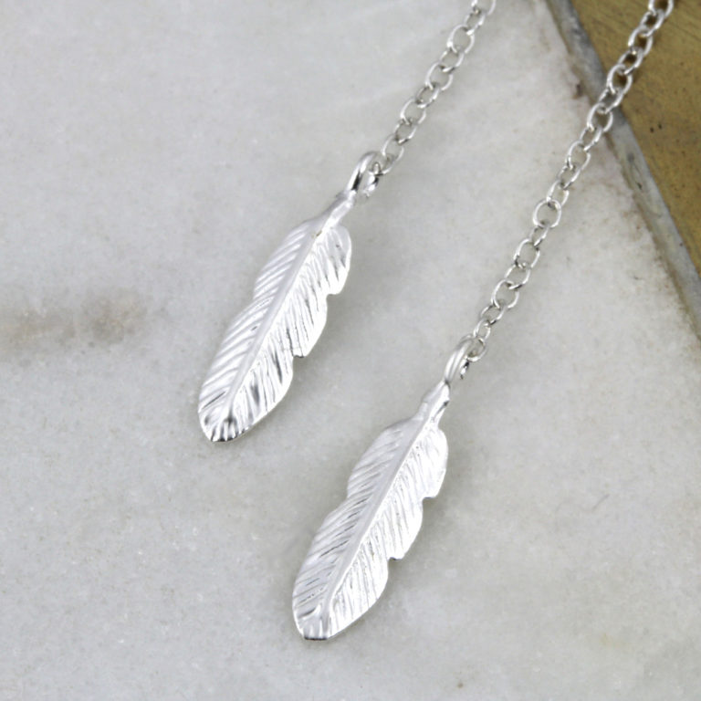 Feather Threader Earrings | Fast Delivery Crafted by Silvery