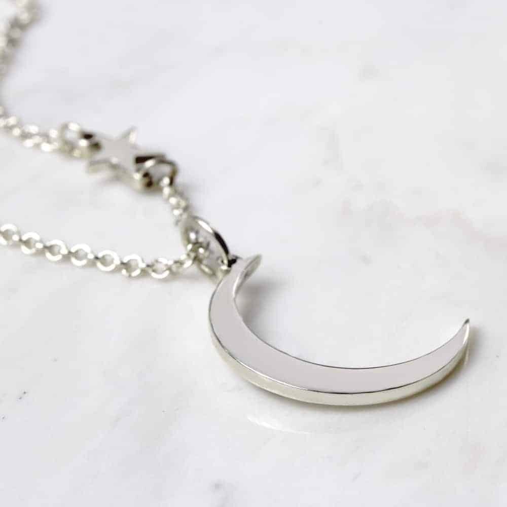 925 Sterling Silver Moon & Star Necklace
