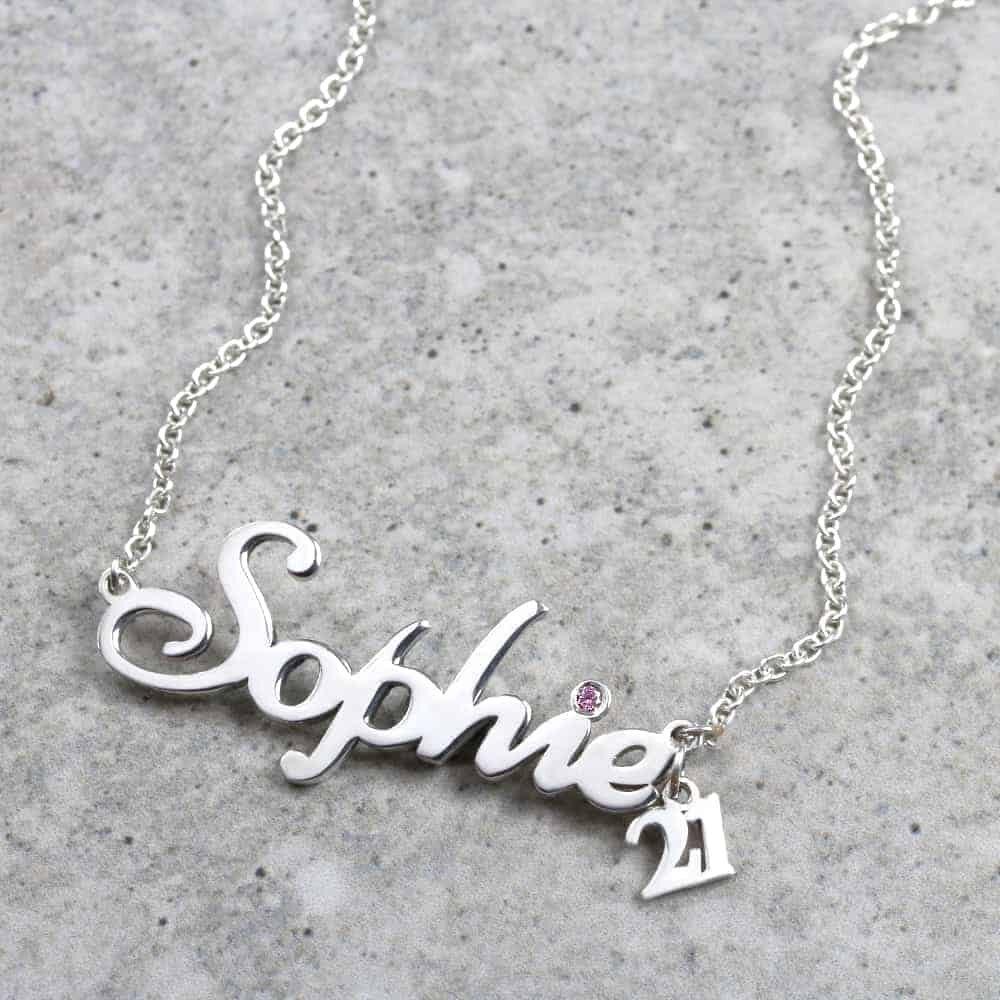 Number & Birthstone Name Necklace