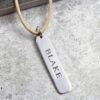 925 Sterling Silver Engraved Leather Tag Necklace