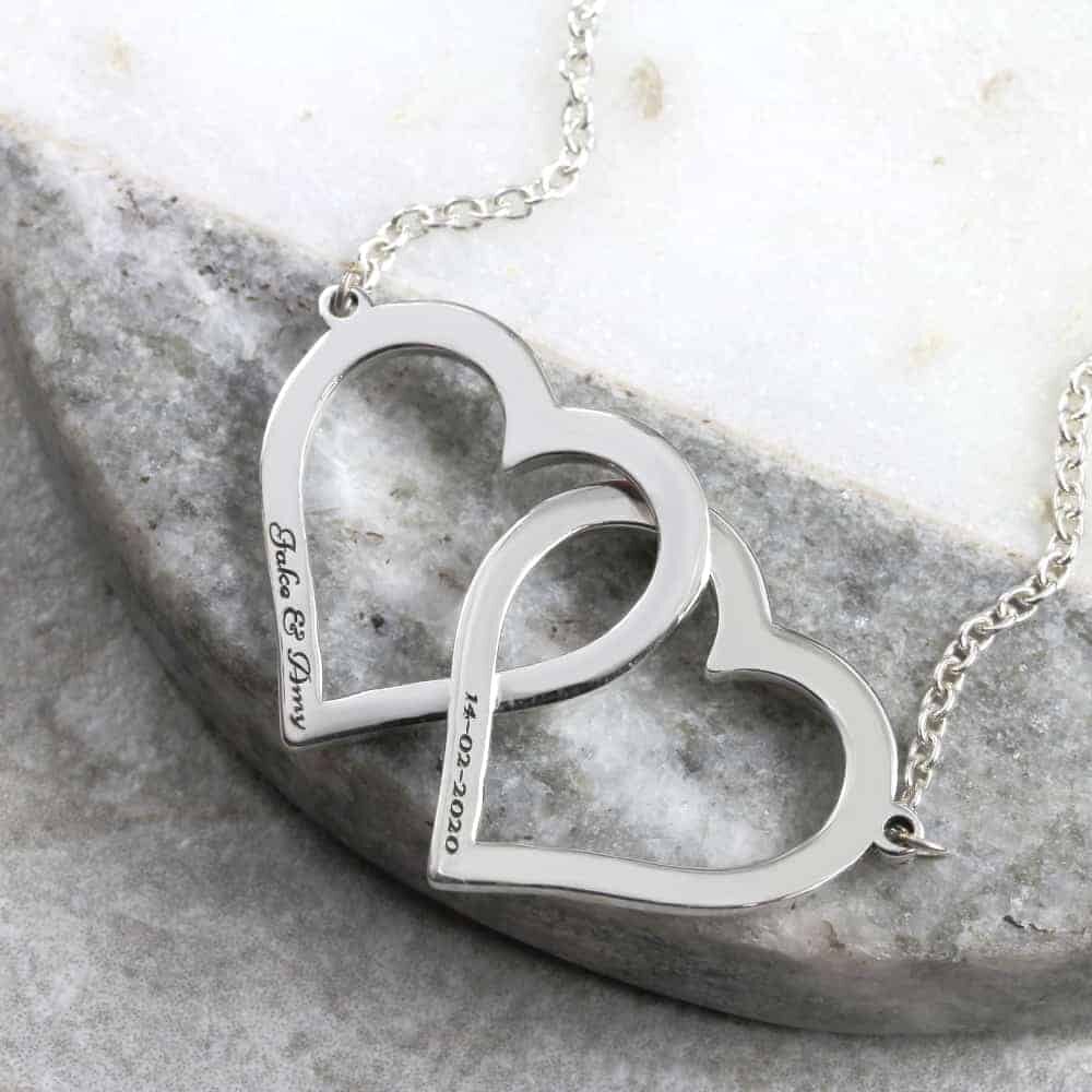 Personalised Necklace Interlinked Open Heart Necklace Silvery Jewellery