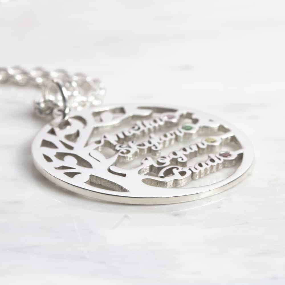 FAMILY TREE BIRTHSTONE NAME NECKLACE