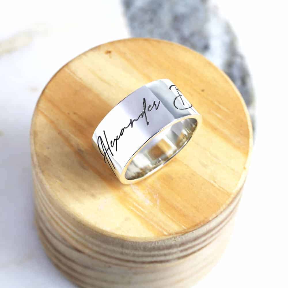 Bold Engraved Signature Ring  Fast Delivery Crafted by Silvery