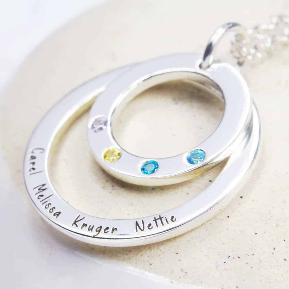 Double Hoop Birthstone And Name Necklace