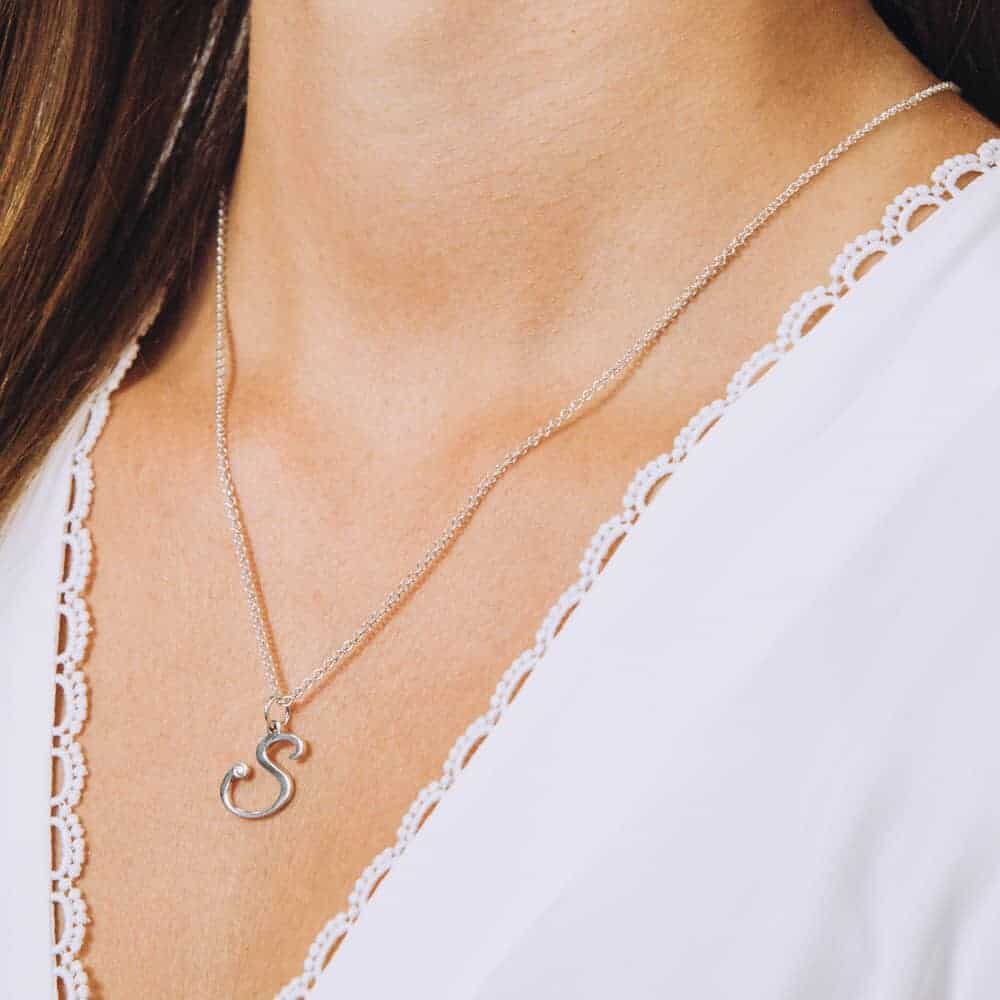 Dainty Initial Birthstone Necklace - Perspective Image