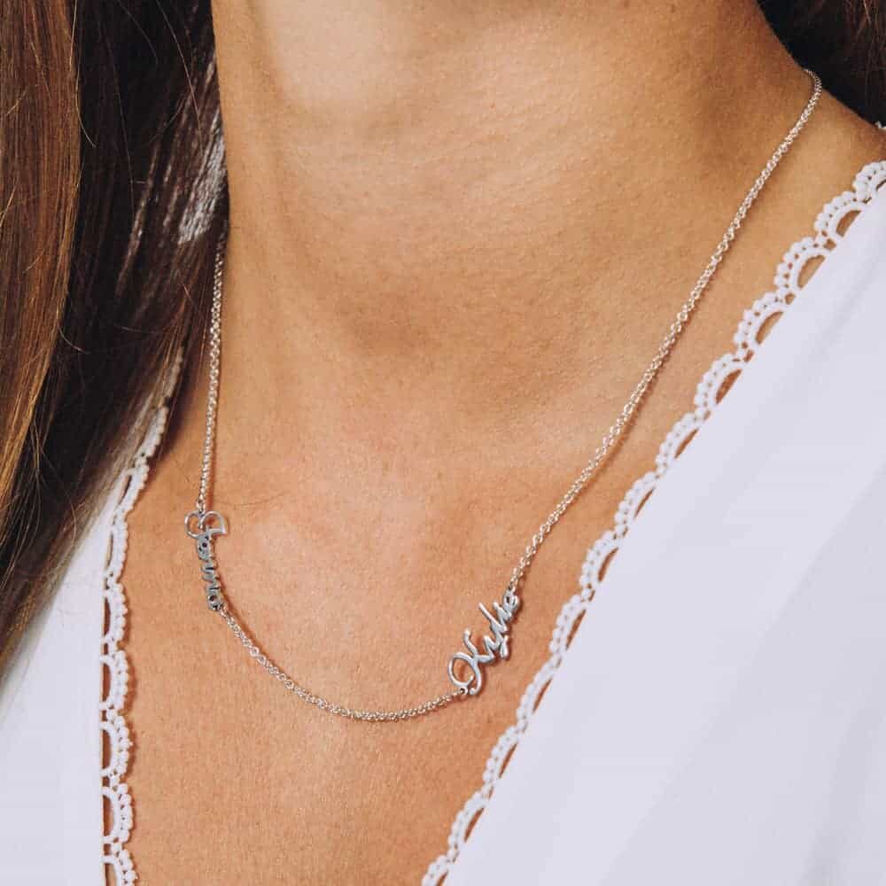 Dainty Double Name Necklace - Perspective Image
