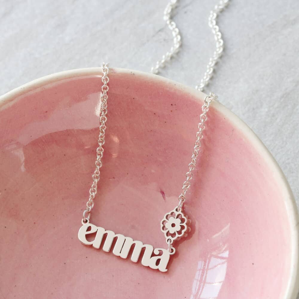 Teen Necklace Name & Birthstone Flower Connector