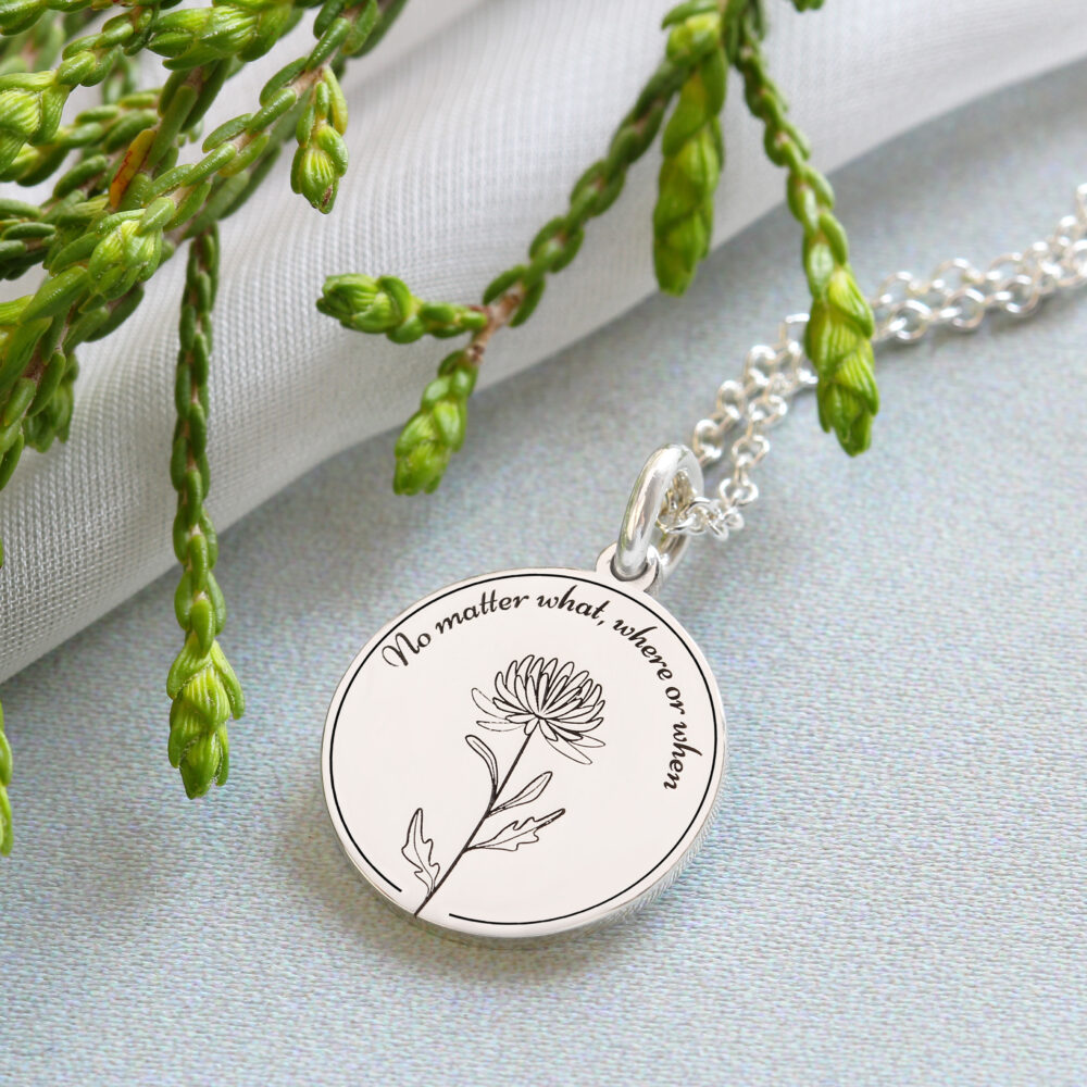 Engraved Birth Month Flower Necklace