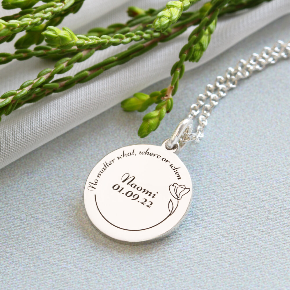 Engraved Blossom Coin Necklace