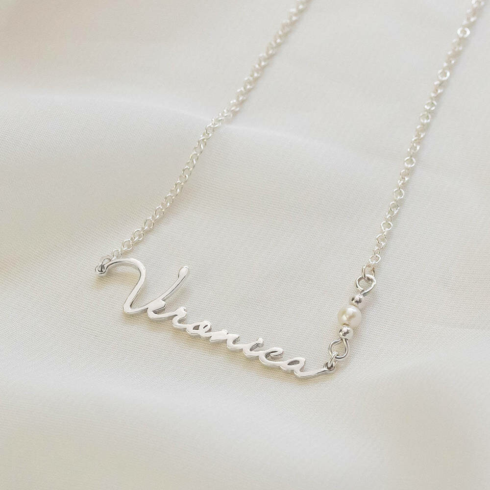 DAINTY NAME & PEARL PENDANT NECKLACE Crafted by Silvery South Africa
