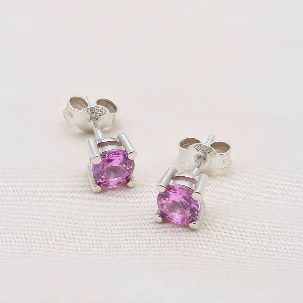 Round Sapphire Stud Earrings | Fast Delivery Crafted by Silvery