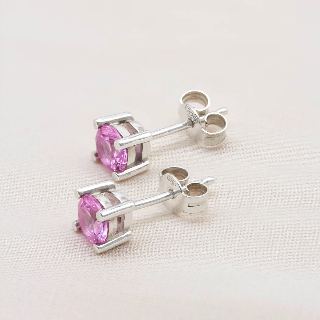 Round Sapphire Stud Earrings | Fast Delivery Crafted by Silvery